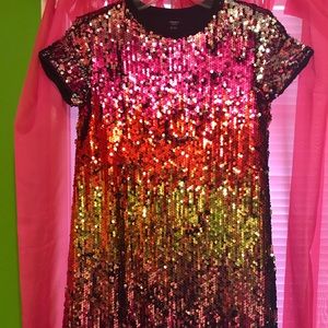 Girls Multi-Color Mini Sequin Party Dress
